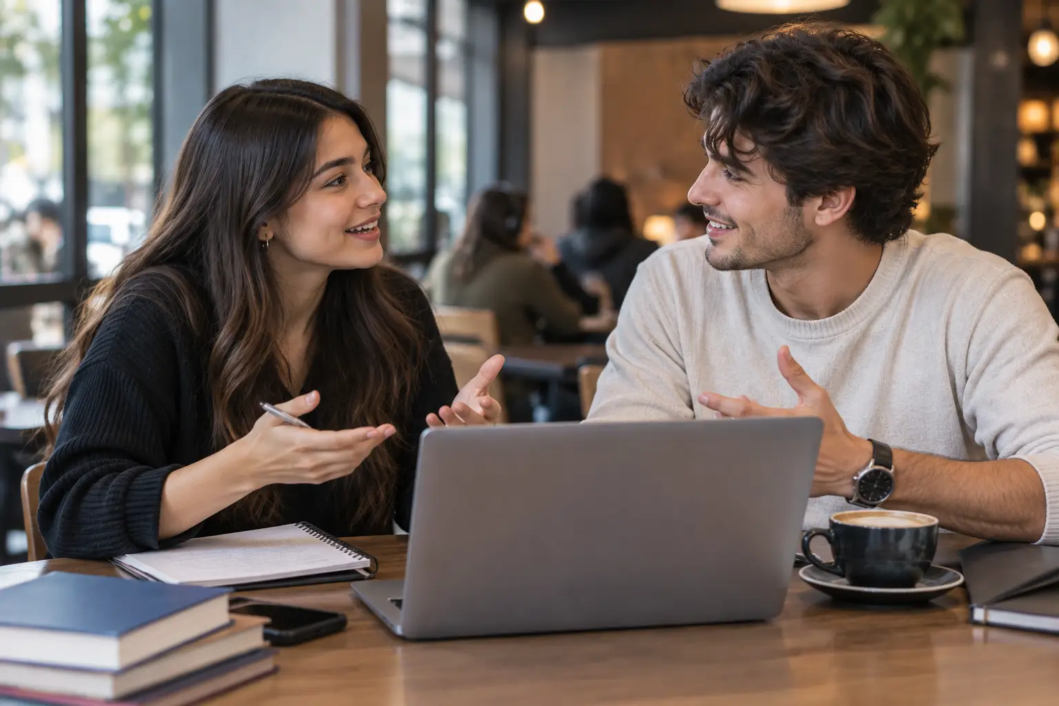 Personas conversando en inglés en una situación natural